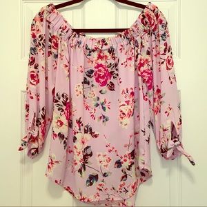 Express Off-the-Shoulder Pink Floral Top
